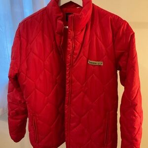 Vintage Adidas Red Quilted Trefoil Jacket Zip Front Size 10
